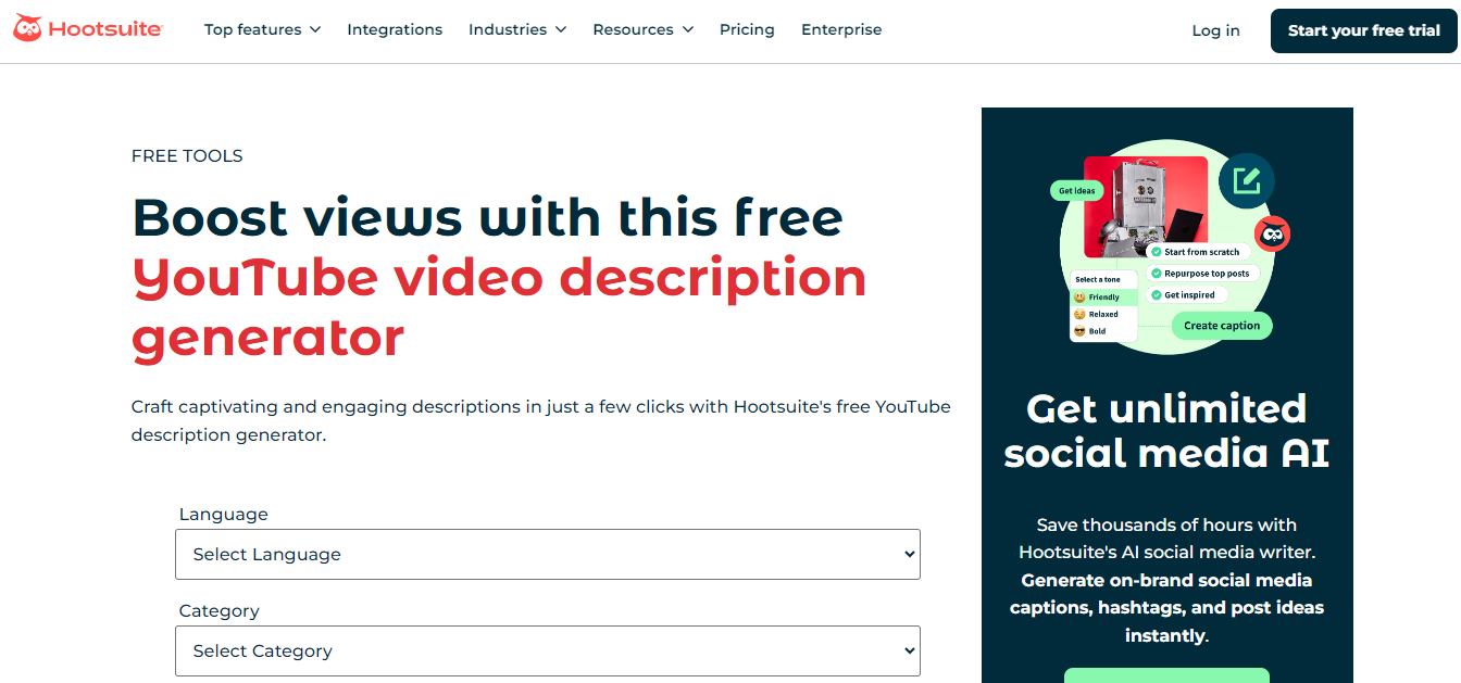 Hootsuite YouTube Video Description Generator