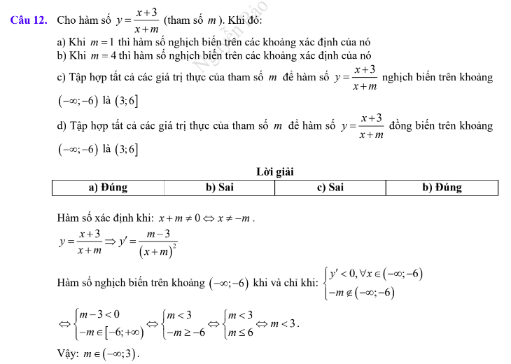 Lý thuyết Tính đơn điệu của hàm số & Các dạng bài tập