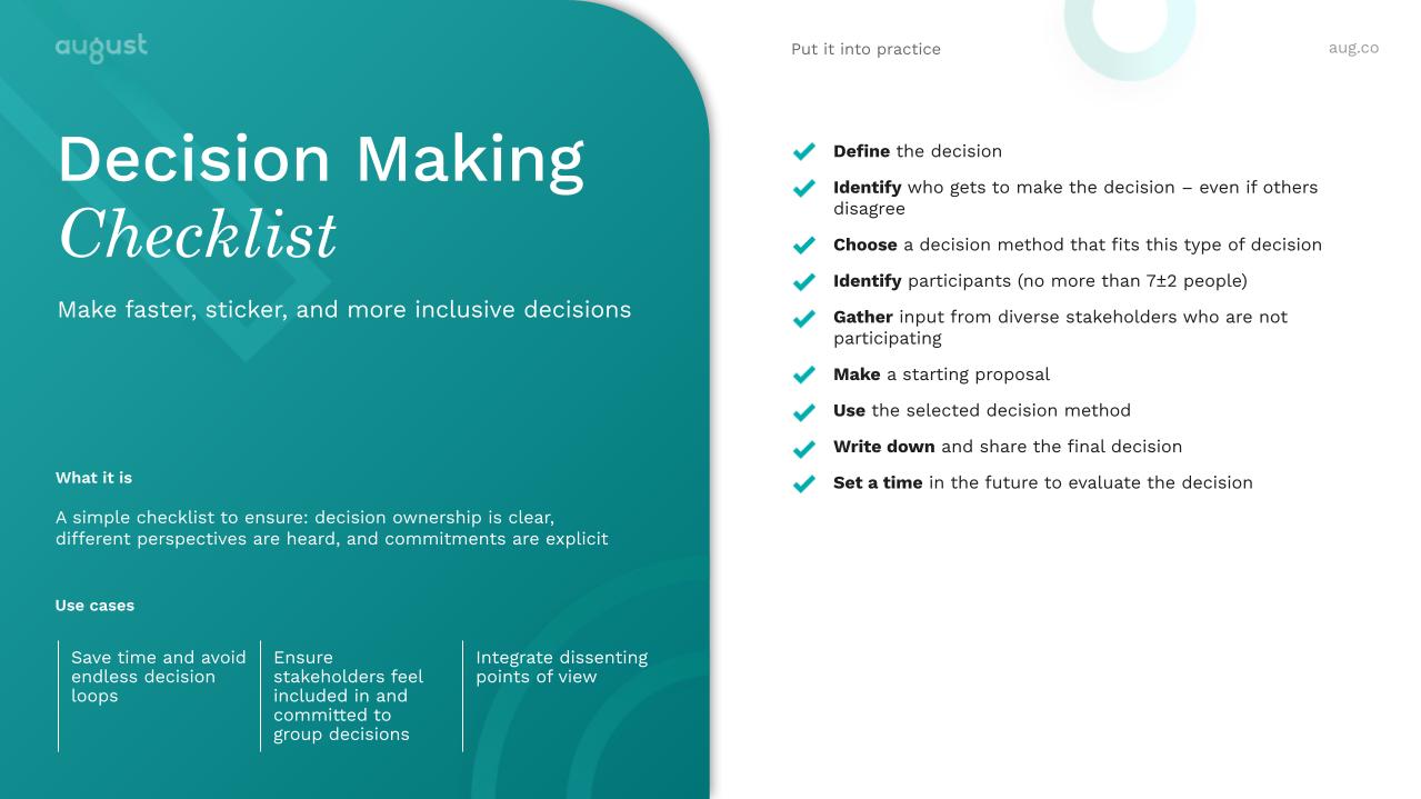 Decision Making Checklist | August Public