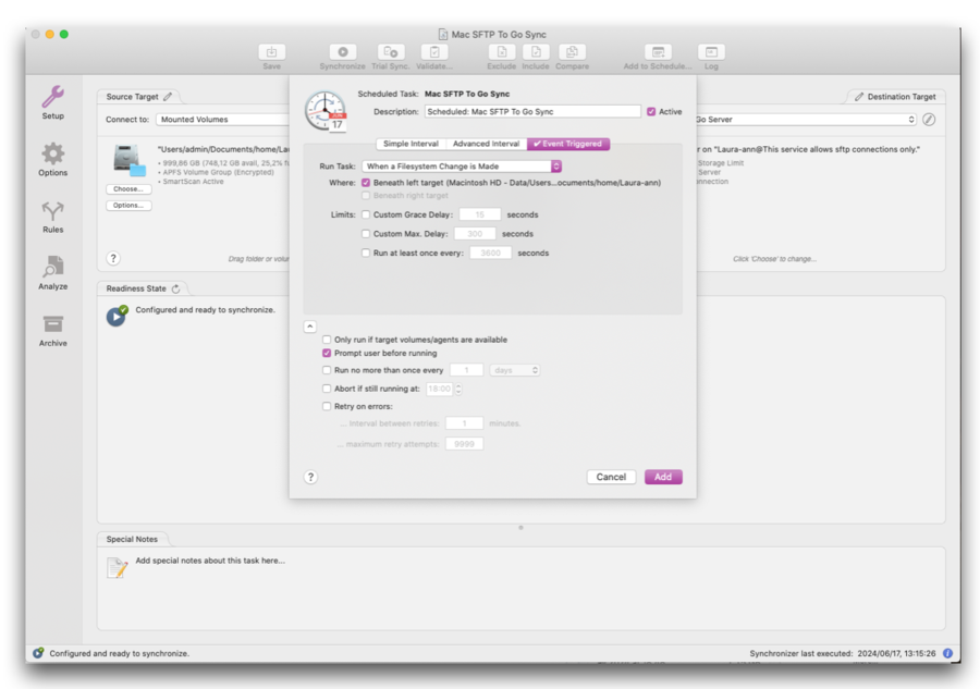 how to sync local mac to sftp to go