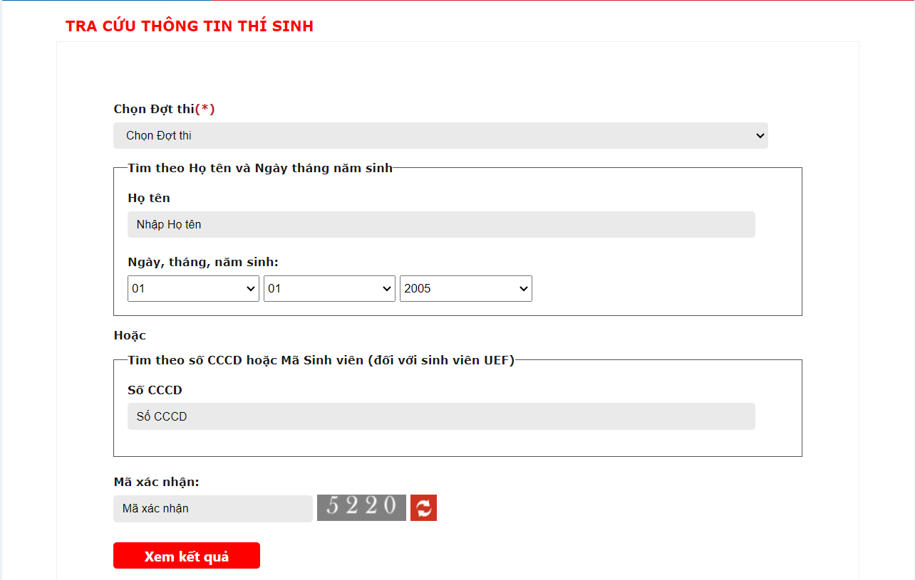 Tra cứu thông tin thí sinh thi VSTEP tại UEF