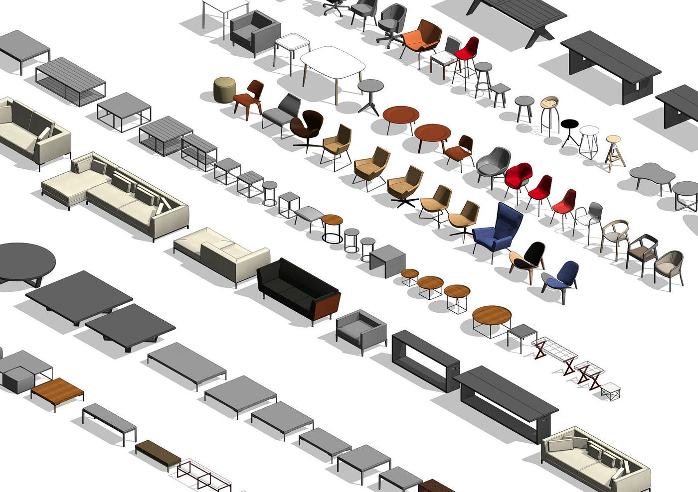 An array of Revit family objects for modelling