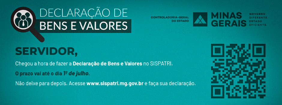 declaração de bens e valores: arte de divulgação contendo QR Code que leva ao mesmo site linkado no texto acima