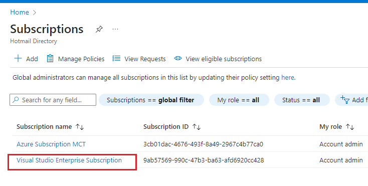 select subscriptions in azure