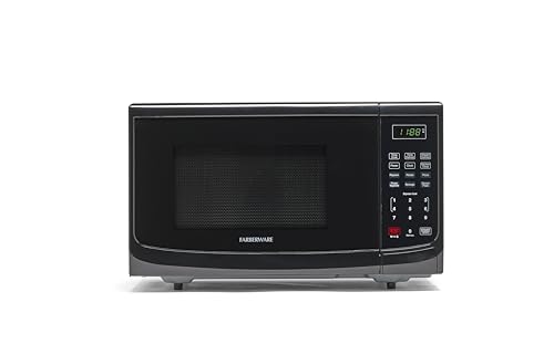 Farberware Countertop Microwave 900 Watts, 0.9 Cu. Ft. - Microwave Oven With LED Lighting and Child Lock - Perfect for Apartments and Dorms - Easy Clean Grey Interior, Retro Black