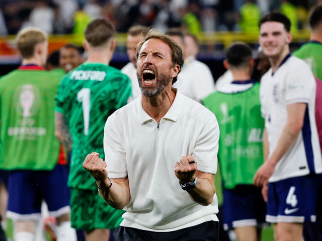 Manajer Inggris Gareth Southgate merayakannya pada 10 Juli 2024