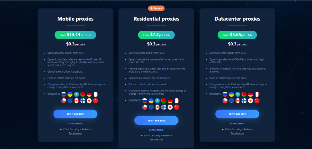 lista de precios Astroproxy