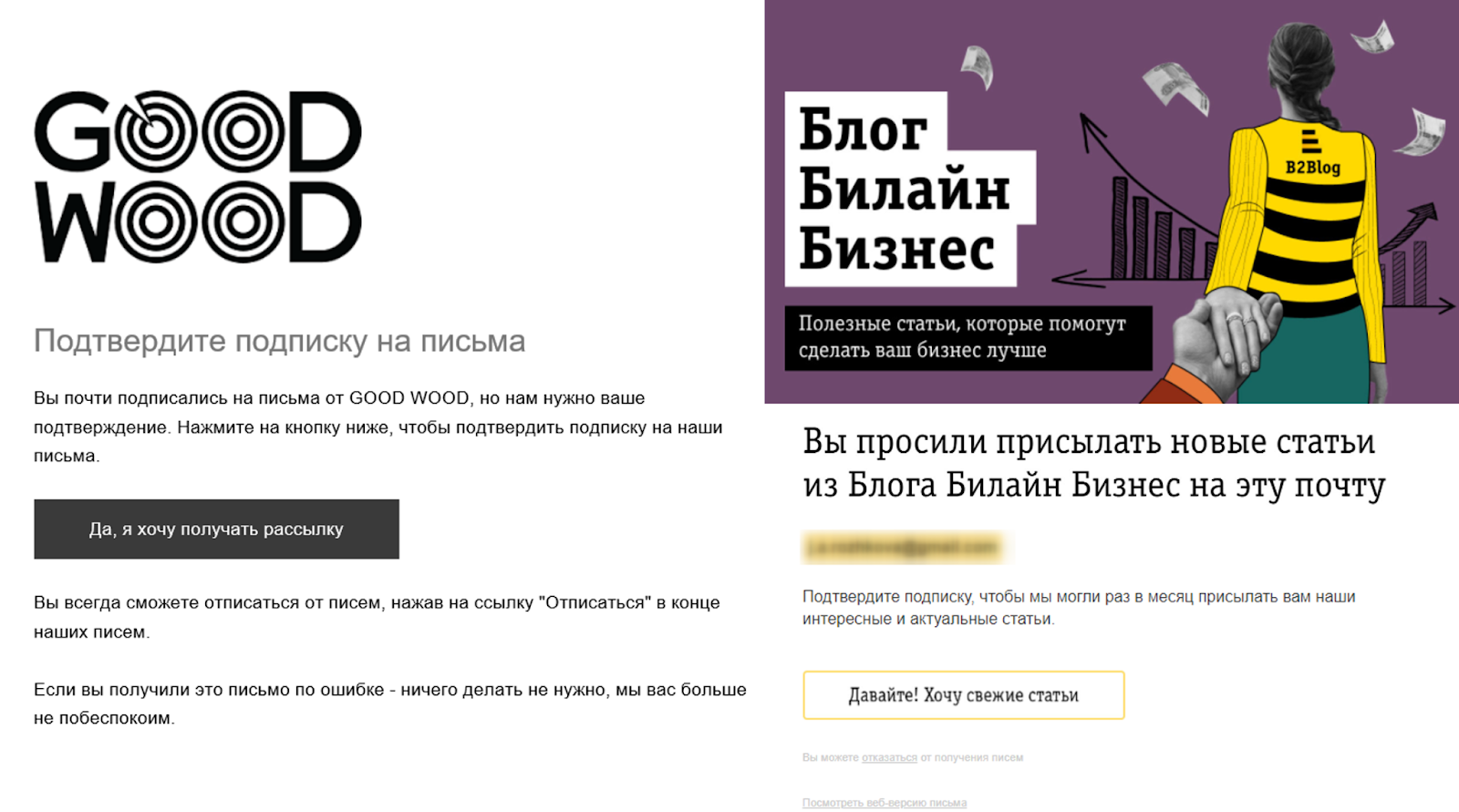 Кнопка подтверждения подписки в письме