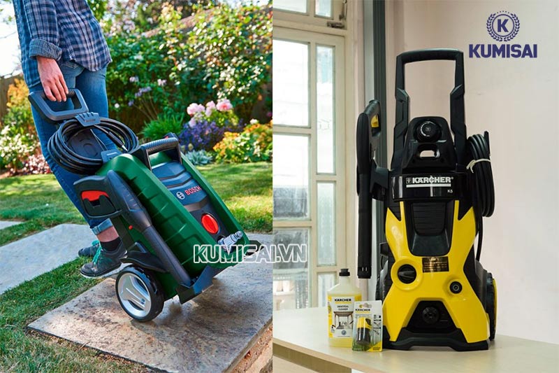 Máy rửa xe Karcher và Bosch đều có công suất mạnh mẽ