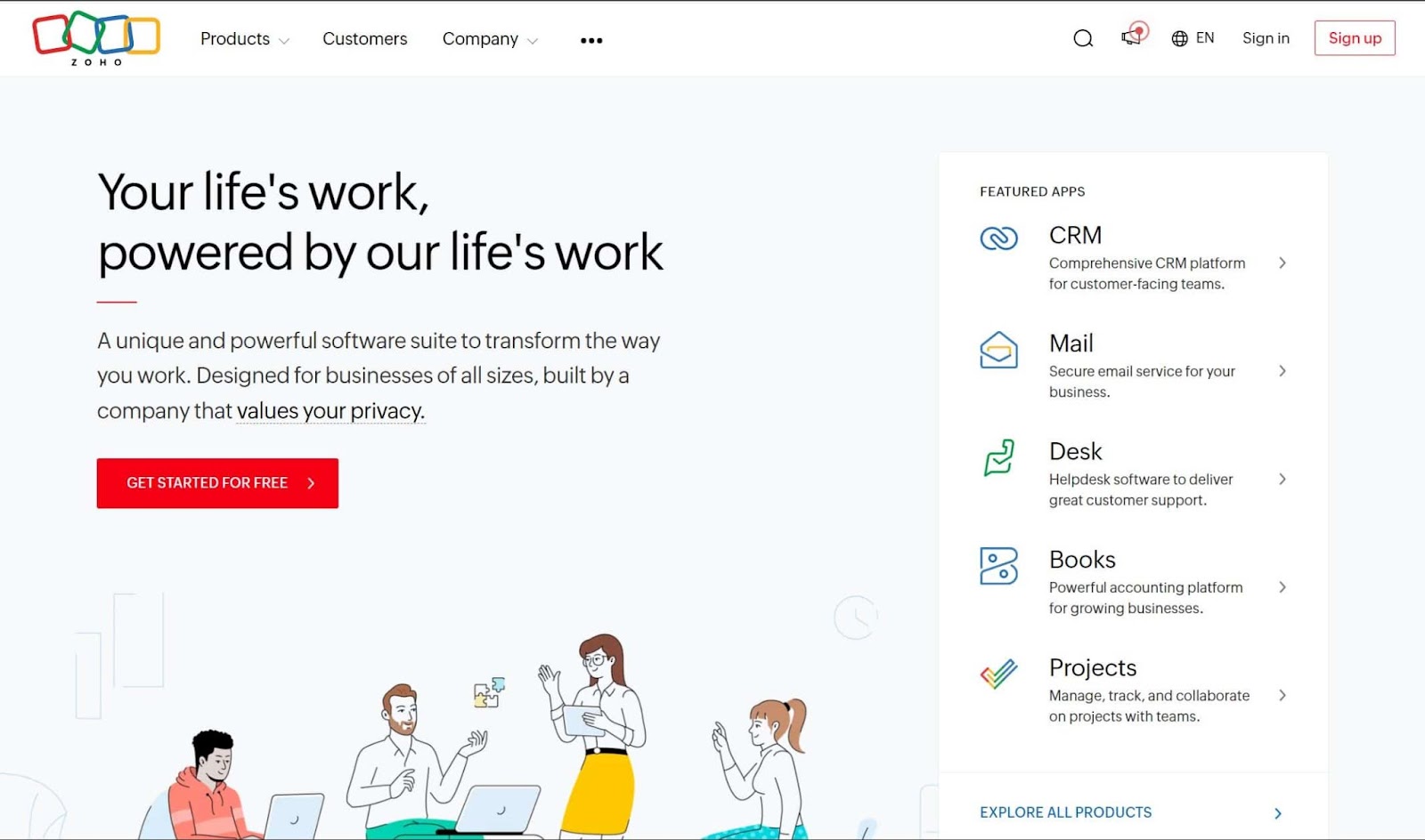 Screenshot of Zoho CRM website