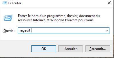 Exécuter - regedit