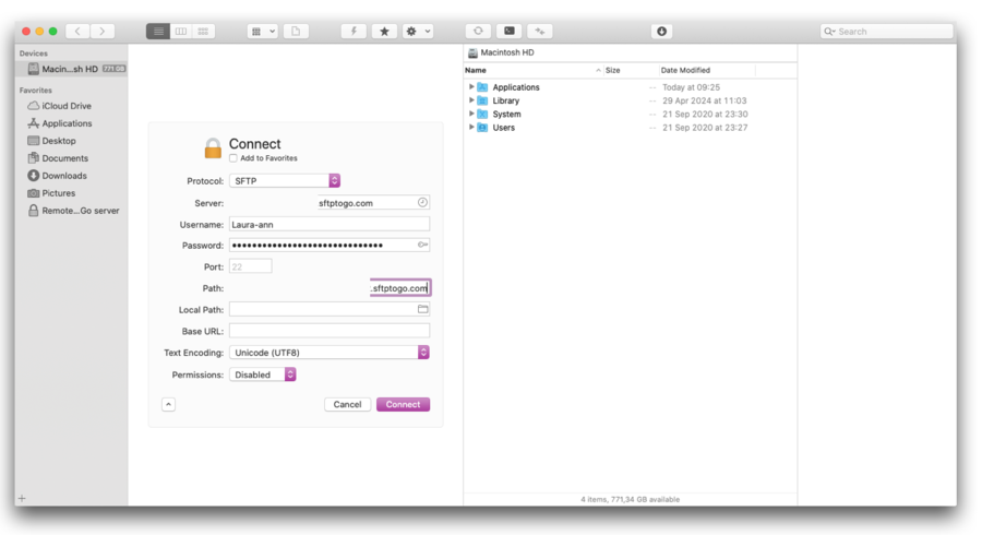 connect remote ftp server to mac folders