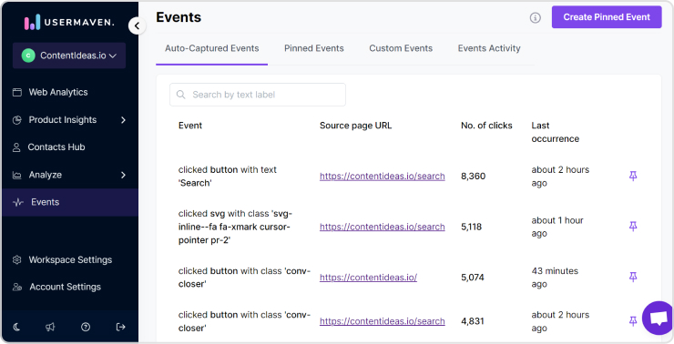 Usermaven's auto event tracking