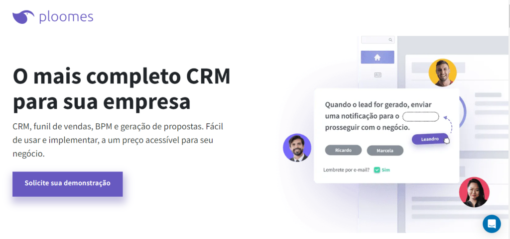 Página inicial do CRM Ploomes