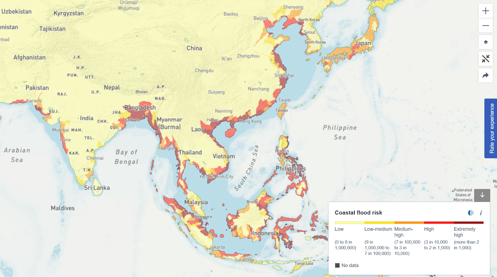 Coastal Flood Risk, Source: WRI