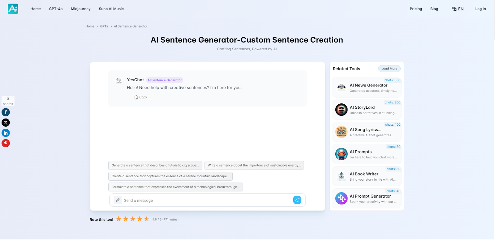 Yeschat.ai Sentence Generator