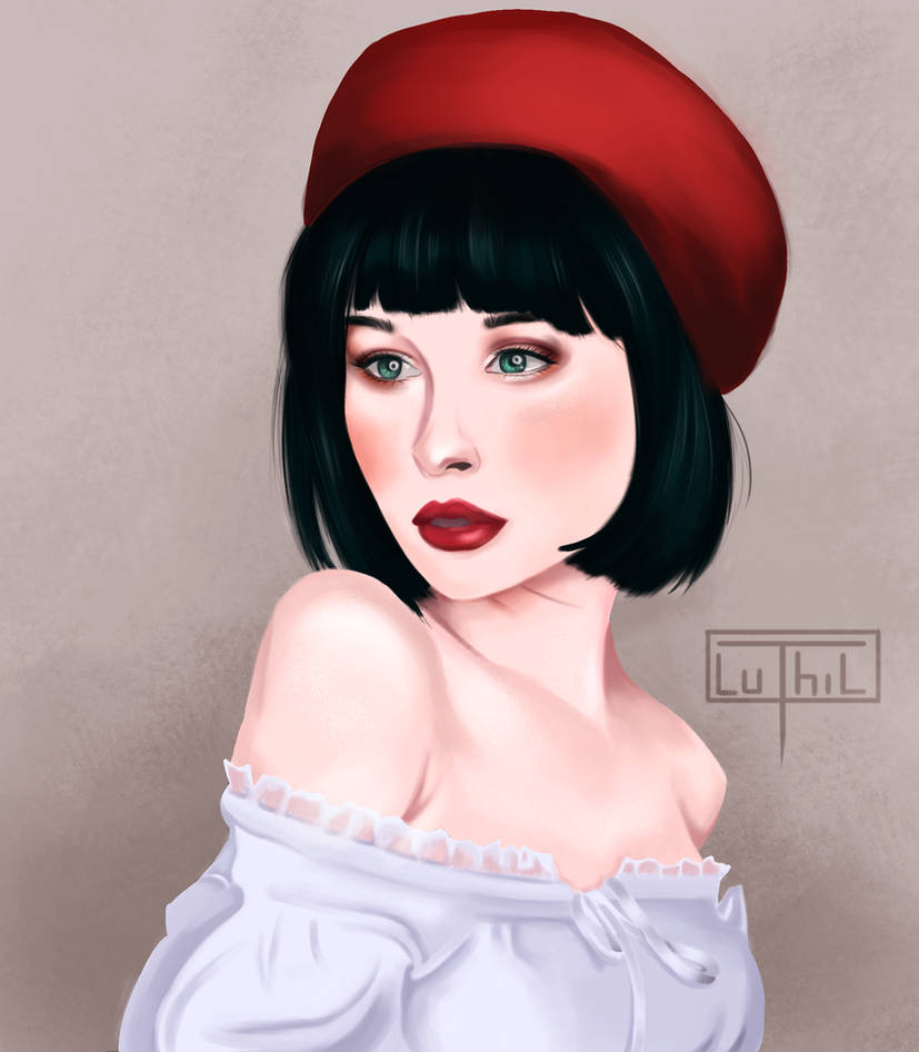 Instagram Girl Photo wearing a red cap and red lipstaick
