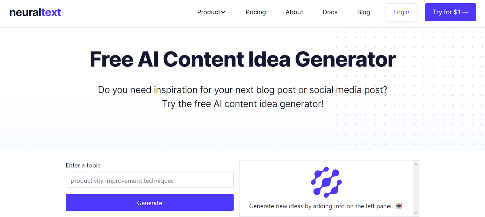 Neuraltext's AI Content Idea Generator