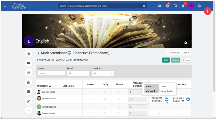 Zoom attendance tracking