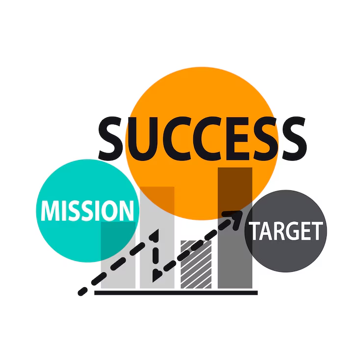 Success diagram with mission and target, highlighting growth and achievement goals.