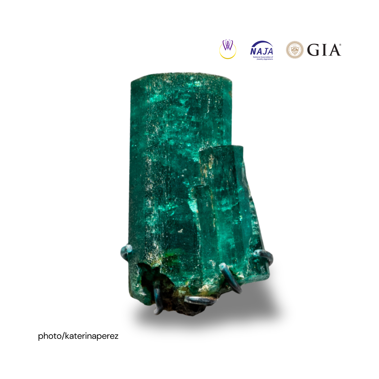 The Patricia Emerald, a 632-carat uncut emerald from Colombia, known for its hexagonal shape and deep green color.