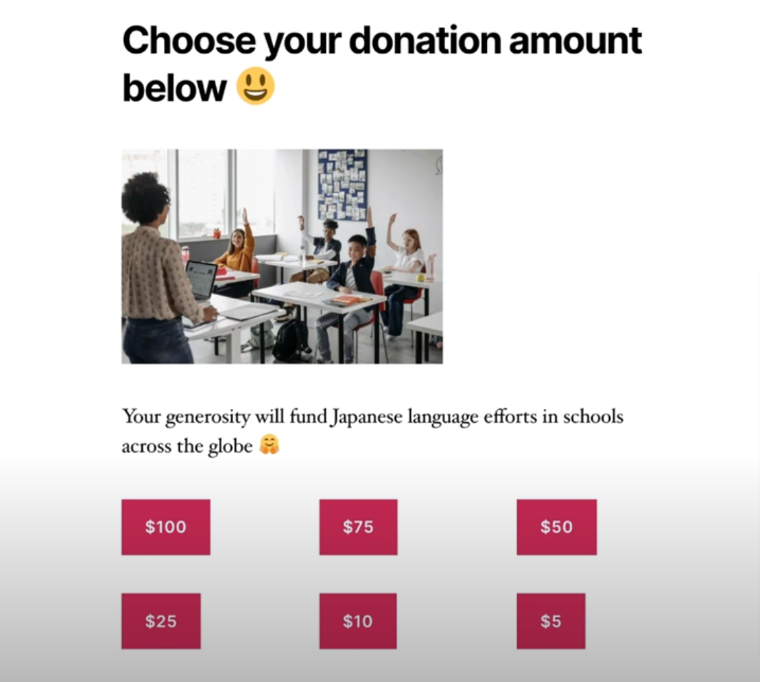 ejemplo de página de donativos