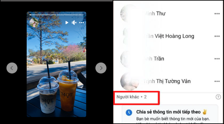 Chọn tin muốn xem và kéo đến cuối để xem danh sách người lạ đã xem tin của bạn