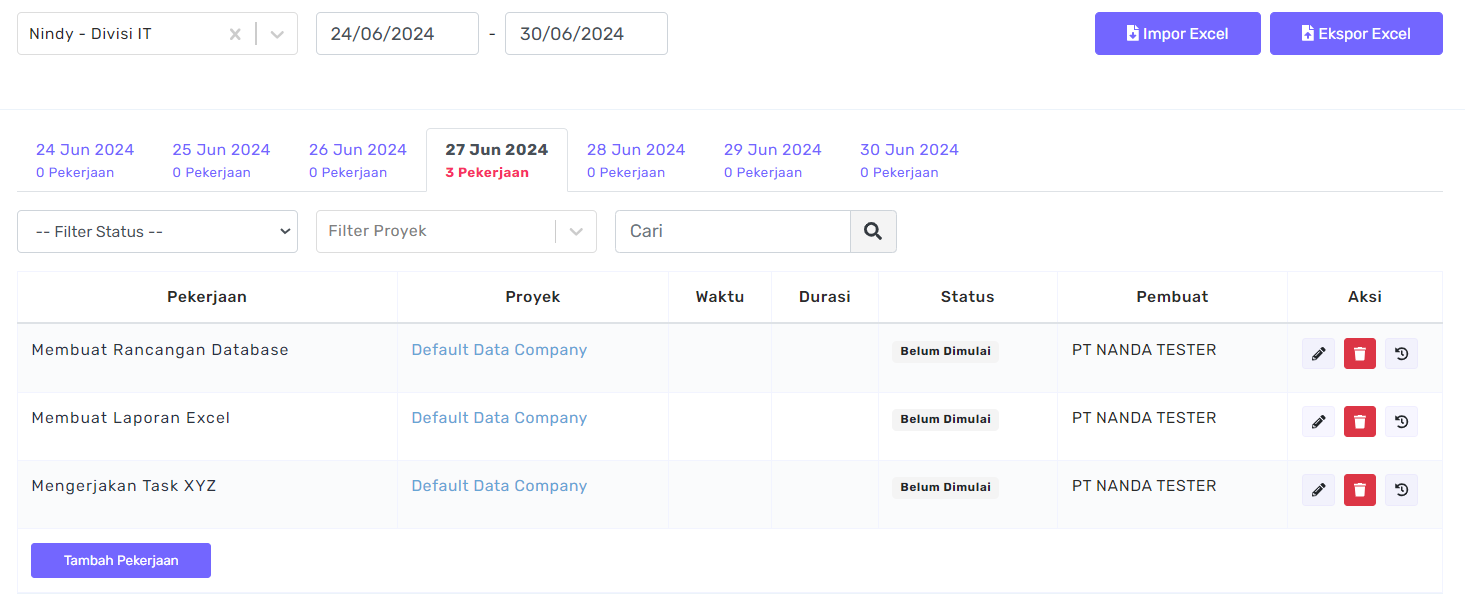 Tampilan Fitur Timesheet