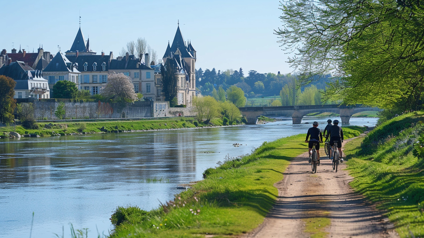 People on bikes amid gorgeous scenery in the Loire Valley, one of the best places to visit in France.