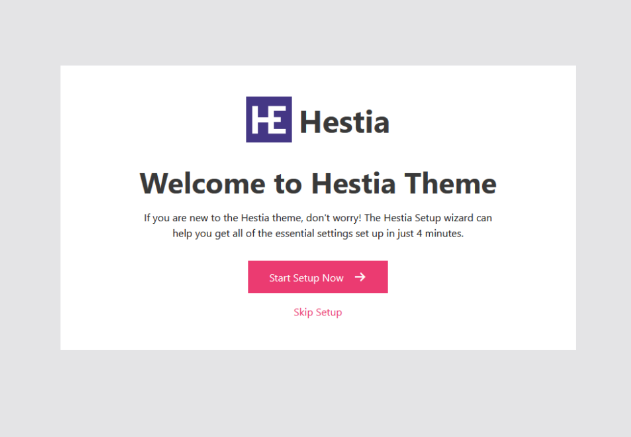 Hestia theme setup wizard