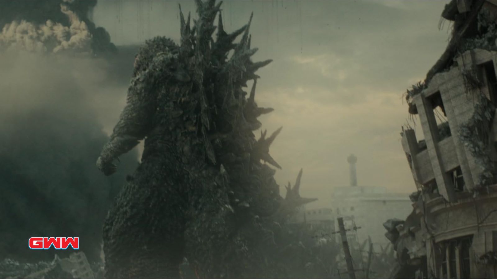 Godzilla in the middle of a destroyed city, Is Godzilla Minus One in English