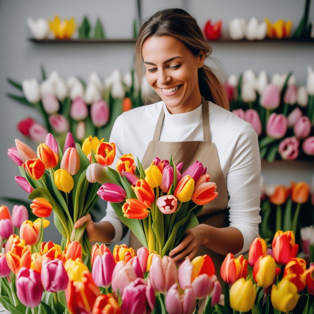 A person holding a bunch of tulips  Description automatically generated