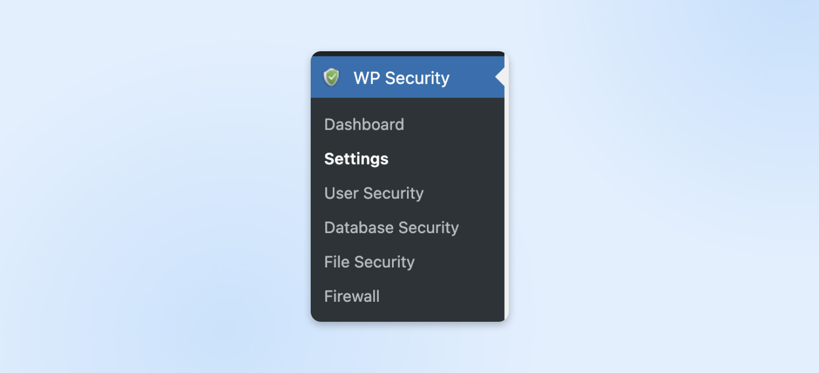 Se muestra el menú de seguridad de WP. La segunda opción, 'Configuración', está resaltada.