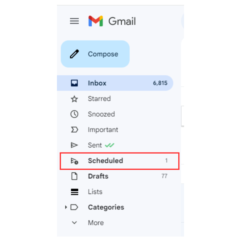 Scheduled on the Gmail navigation bar