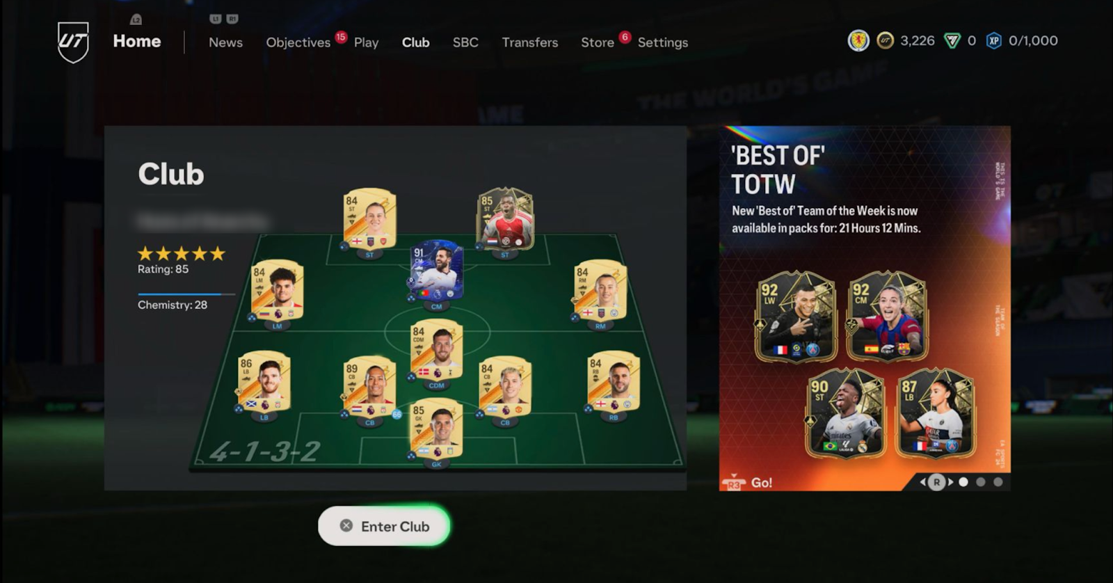 Screenshot showing a custom-built FUT club in EAFC