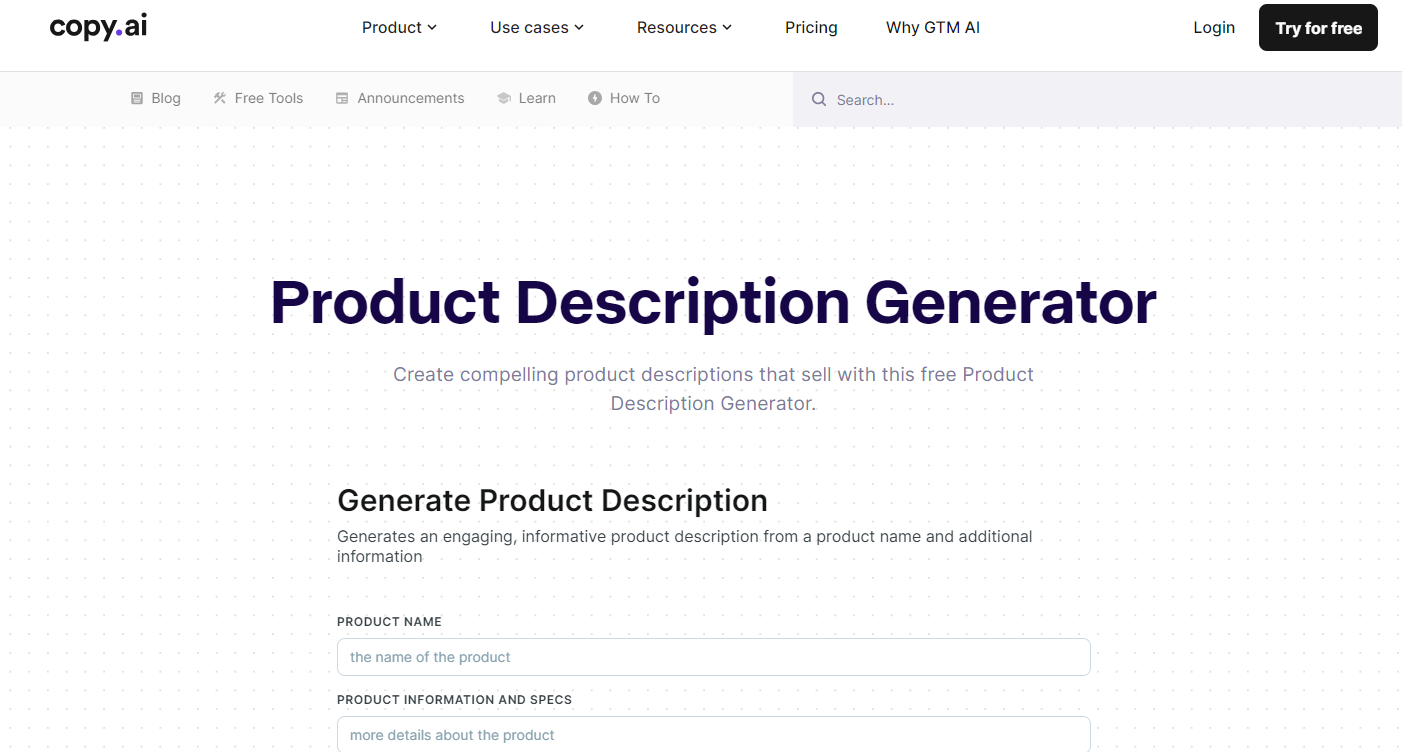 Copy.ai Product Description Generator