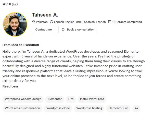 Tahseen's fiverr page - the best certified Bubble developer on fiverr