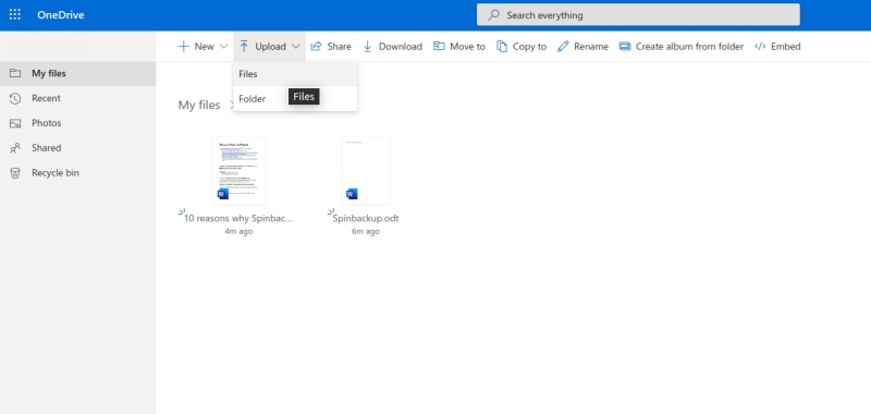 upload files and folders to onedrive to backup 6