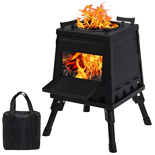 Lineslife Wood Burning Camp Stove, Portable Cast Iron Camping Wood ...