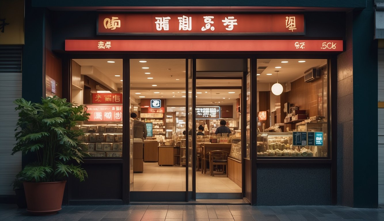 A storefront with "Wah Leong Licensed Money Lender" sign, open door, and customers inside
