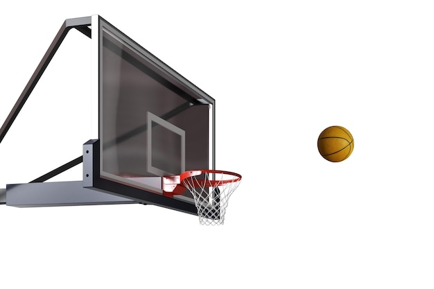 Basketball scene of a orange ball that is entering the basket d rendering