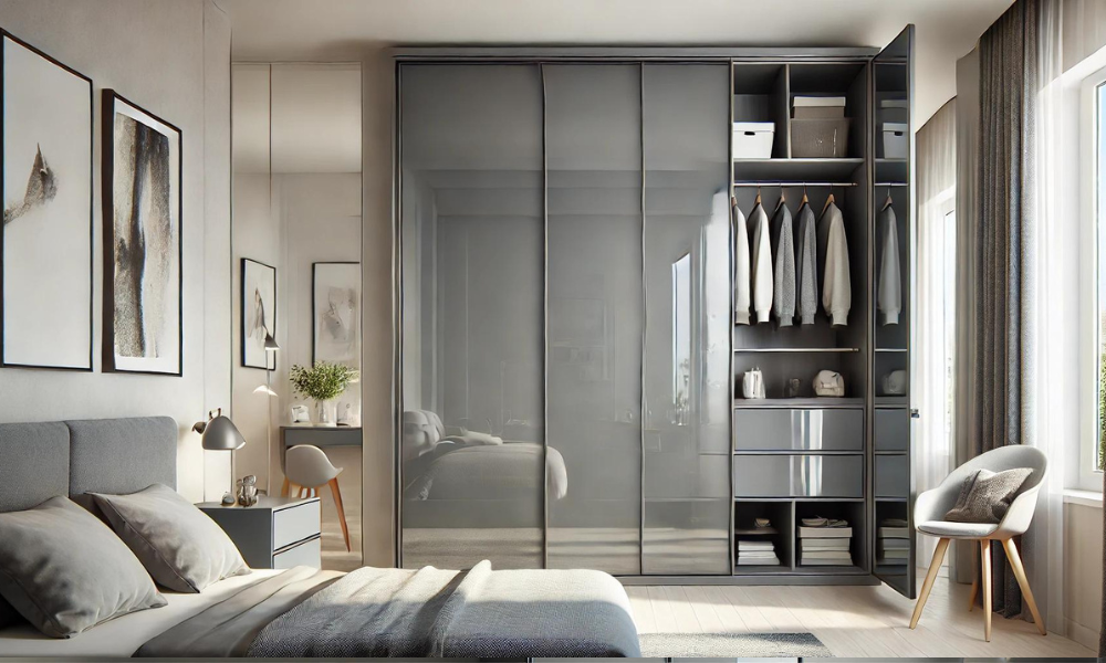 Glossy Grey Double Wardrobe