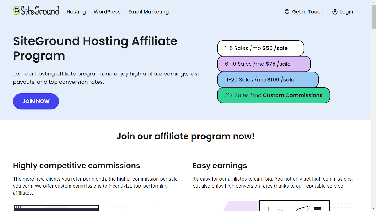 Screenshot from SiteGround affiliate program landing page.