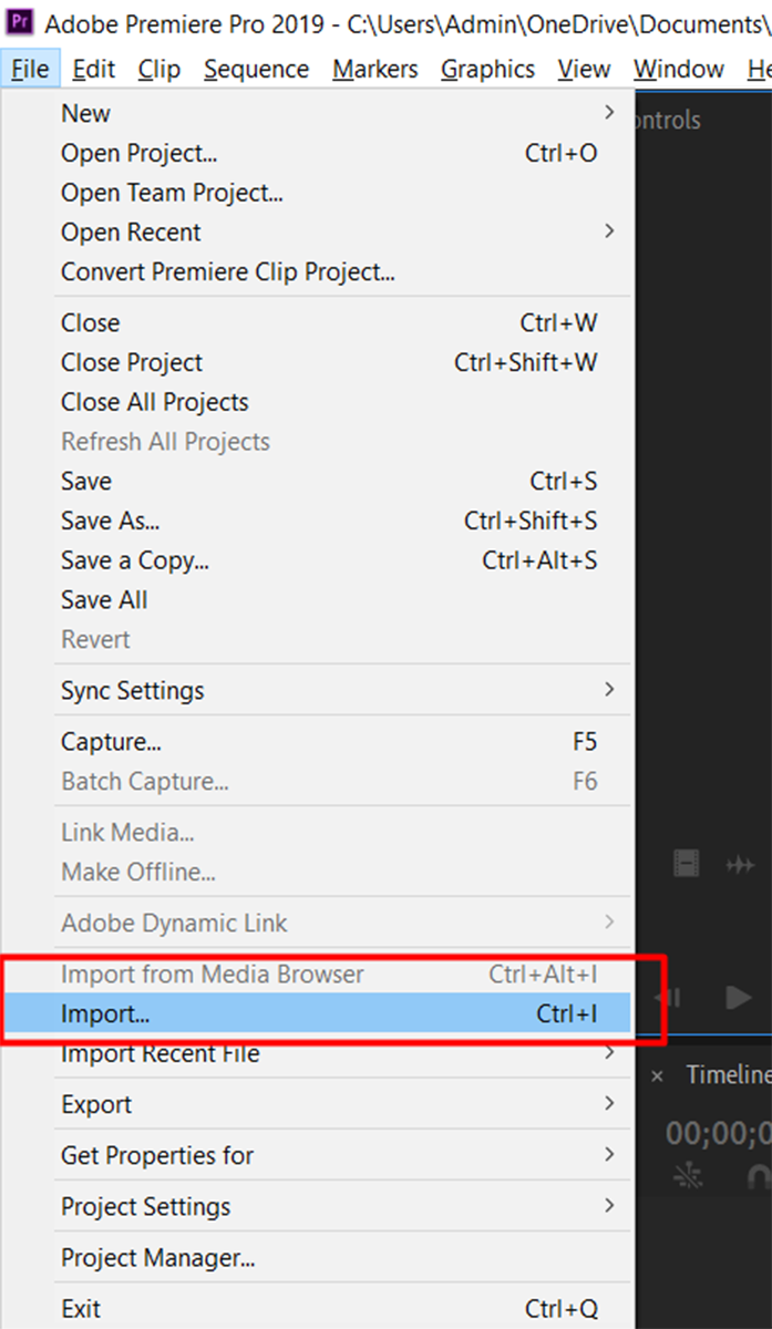 Import file vào không gian làm việc của Adobe Premiere