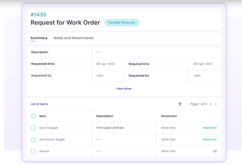 Facilio showing work order request for parts replacement