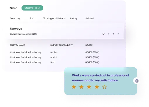 Customer satisfaction survey results with an overall score of 85%