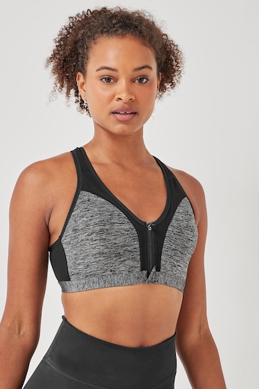 Grey Marl Next Active Sports High Impact Zip Front Bra