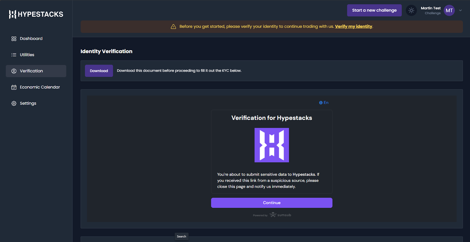 Challenge User Verification Page