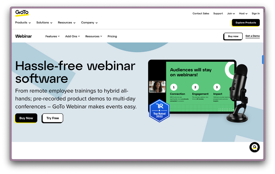 GoToWebinar homepage