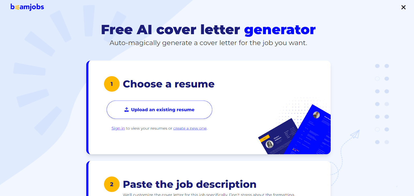 BeamJobs AI Cover Letter Generator